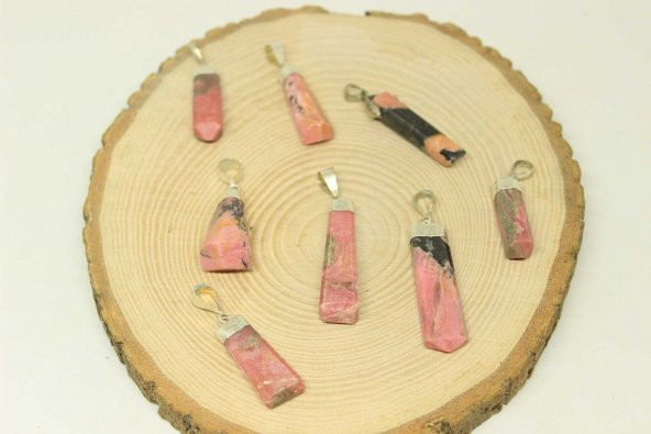 Rodonit Taşı 925 Ayar Gümüş Aparatlı Kolye Ucu - 4