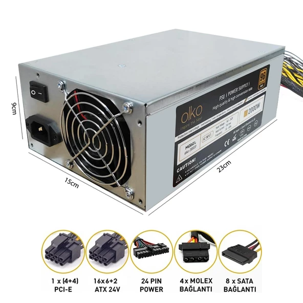 POWER SUPPLY 2000W 96 PLUS ÇOKLU 2 FANLI MİNİNG İÇİN OLKO SP-2000 - 1