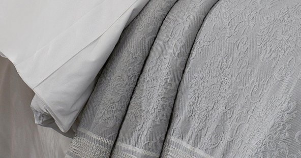 Finezza Pandora Jakar Nakışlı Pamuk Nevresimli Gri Gelin Seti 9 Parça - 1197 - Resim 3