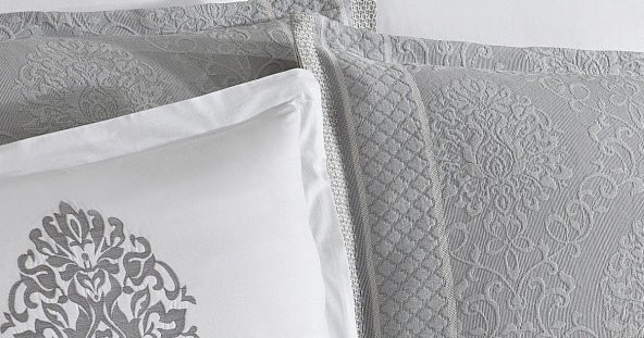 Finezza Pandora Jakar Nakışlı Pamuk Nevresimli Gri Gelin Seti 9 Parça - 1197 - Resim 7