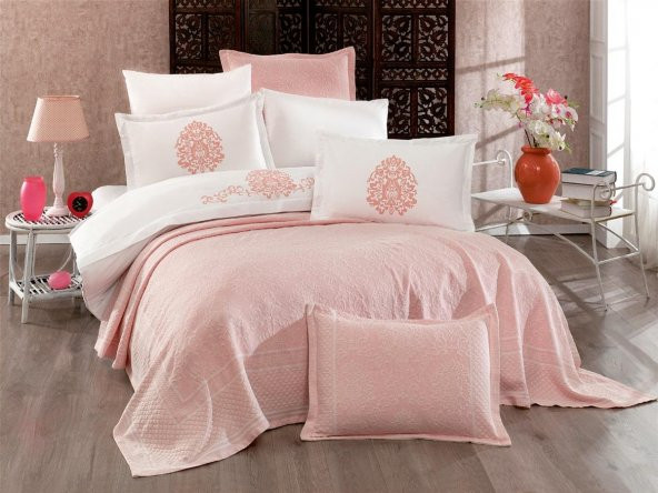 Finezza Pandora Jakar Nakışlı Pamuk Nevresimli Somon Gelin Seti 9 Parça - 1202 ürün görseli