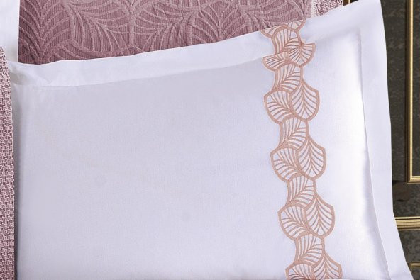 Finezza Freya Jakar Nakışlı Pamuk Nevresimli Bordo Gelin Seti 9 Parça - 1206 - Resim 6