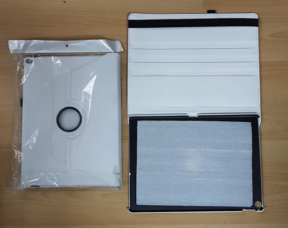 İPad Pro 12.9'' 360 Derece Hareketli Yatay Dikey 3 Kademeli Stand ve Deri Kılıf Beyaz - 3