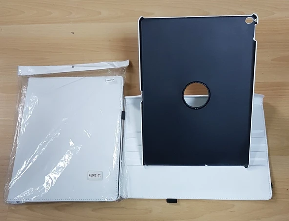 İPad Pro 12.9'' 360 Derece Hareketli Yatay Dikey 3 Kademeli Stand ve Deri Kılıf Beyaz - 2