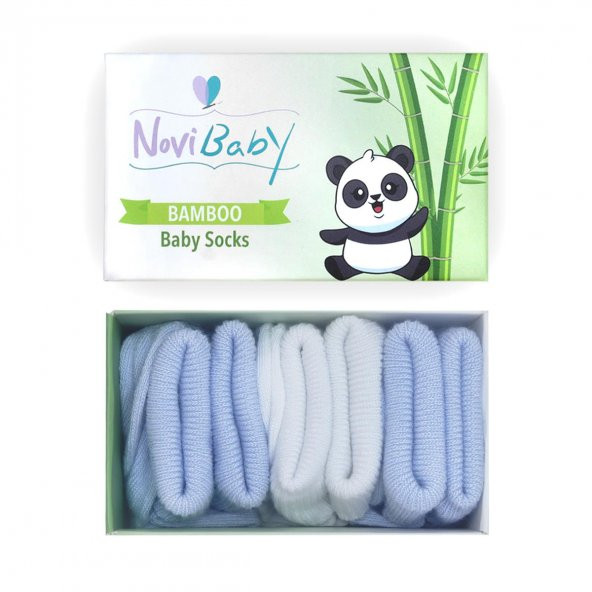 Novibaby 3lü Bambu Yenidoğan Bebek Çorap I Sky I 0-6 ay