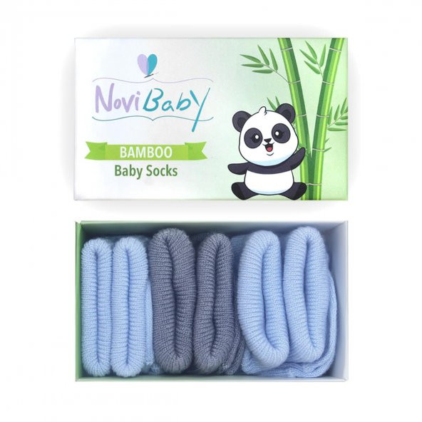 Novibaby 3lü Bambu Yenidoğan Bebek Çorap I Blue Stone I 0-6 ay