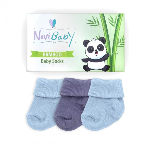 Novibaby 3lü Bambu Yenidoğan Bebek Çorap I Blue Stone I 0-6 ay - 2