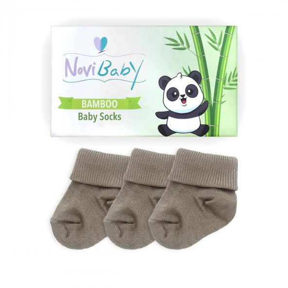 Novibaby 3lü Bambu Yenidoğan Bebek Çorap I Beige I 0-6 ay - 2