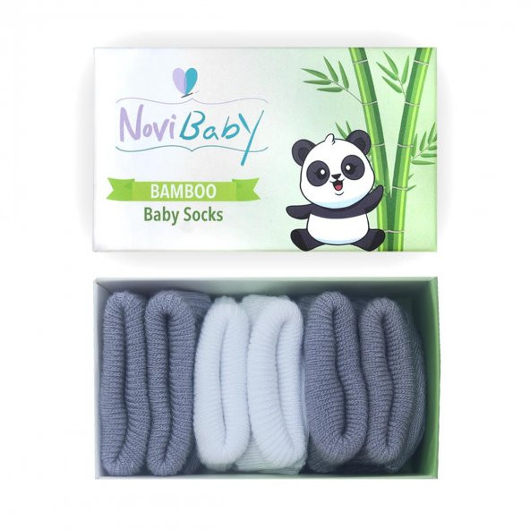 Novibaby 3lü Bambu Yenidoğan Bebek Çorap I Cloudy I 0-6 ay