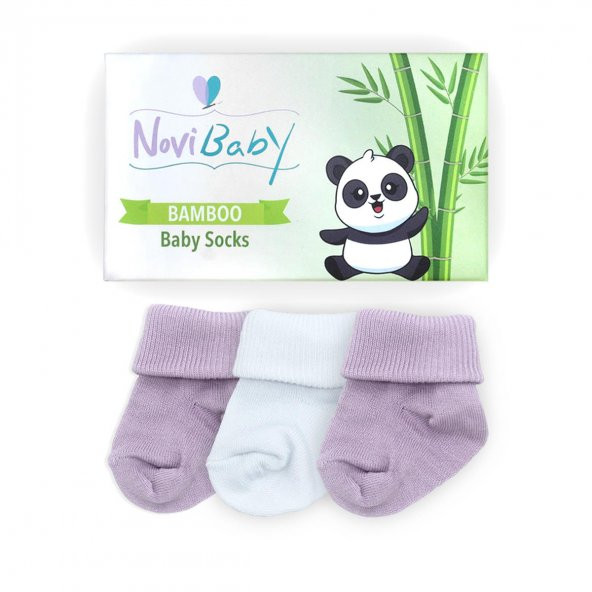 Novibaby 3lü Bambu Yenidoğan Bebek Çorap I Purpy I 0-6 ay - 2
