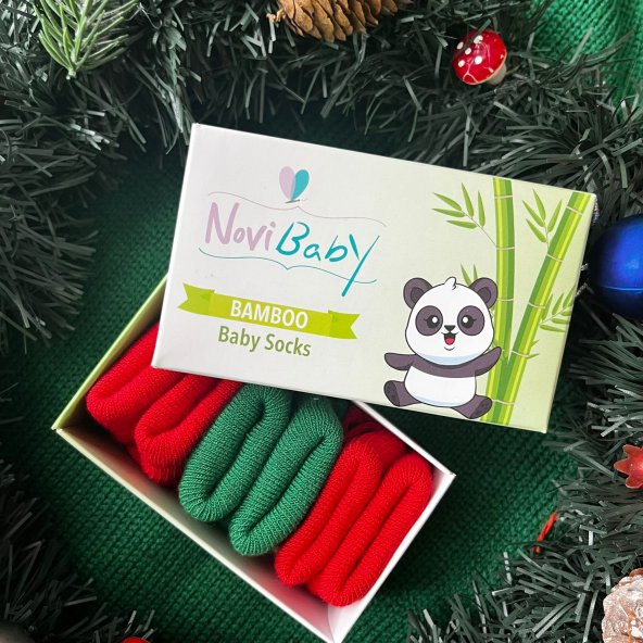 Novibaby 3lü Bambu Yenidoğan Bebek Çorap I Christmas I 0-6 ay