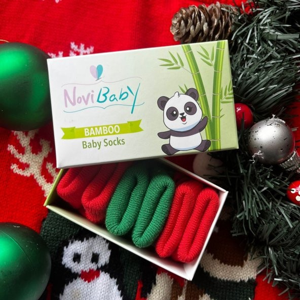 Novibaby 3lü Bambu Yenidoğan Bebek Çorap I Christmas I 0-6 ay - 2