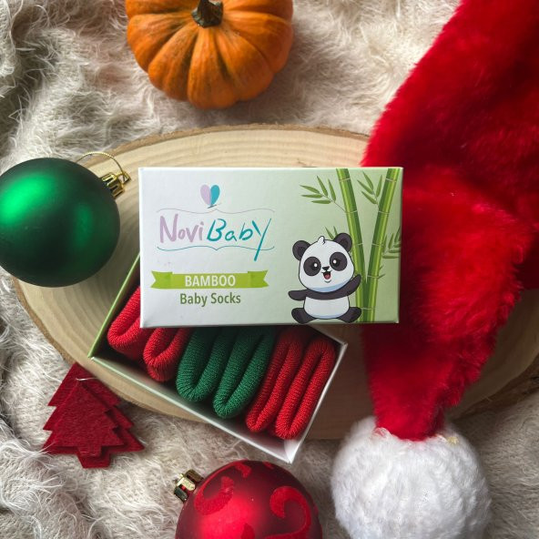 Novibaby 3lü Bambu Yenidoğan Bebek Çorap I Christmas I 0-6 ay - 3