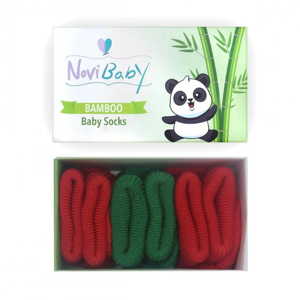 Novibaby 3lü Bambu Yenidoğan Bebek Çorap I Christmas I 0-6 ay - 4