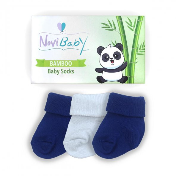 Novibaby 3lü Bambu Yenidoğan Bebek Çorap I White Blue I 0-6 ay - 2