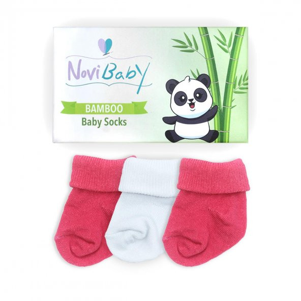 Novibaby 3lü Bambu Yenidoğan Bebek Çorap I White Candy I 0-6 ay - 2