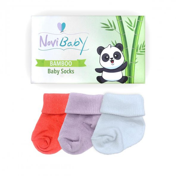 Novibaby 3lü Bambu Yenidoğan Bebek Çorap I Purple Orange I 0-6 ay - 2