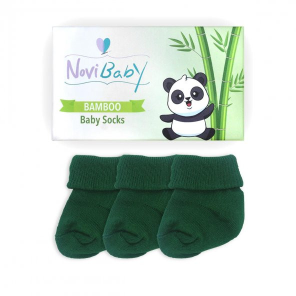 Novibaby 3lü Bambu Yenidoğan Bebek Çorap I Pine Green I 0-6 ay - 2