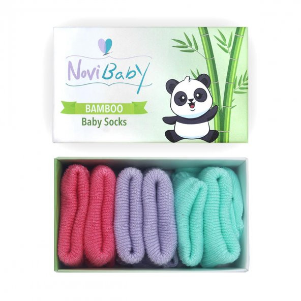 Novibaby 3lü Bambu Yenidoğan Bebek Çorap I Purple Candy I 0-6 ay