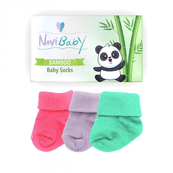 Novibaby 3lü Bambu Yenidoğan Bebek Çorap I Purple Candy I 0-6 ay - 2