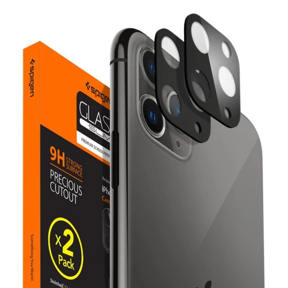 Spigen iPhone 11 Pro Max / 11 Pro Kamera Lens Cam Ekran Koruyucu Full Cover (2 Adet) Black+Midnight