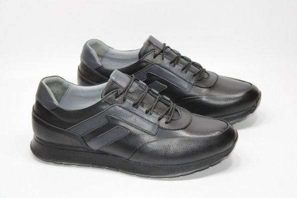 CASSO Hakiki Deri Kauçuk Kaymaz Taban Erkek Bağcıklı Siyah-Gri Günlük Ayakkabı