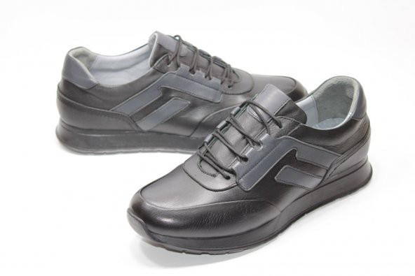 CASSO Hakiki Deri Kauçuk Kaymaz Taban Erkek Bağcıklı Siyah-Gri Günlük Ayakkabı - 2