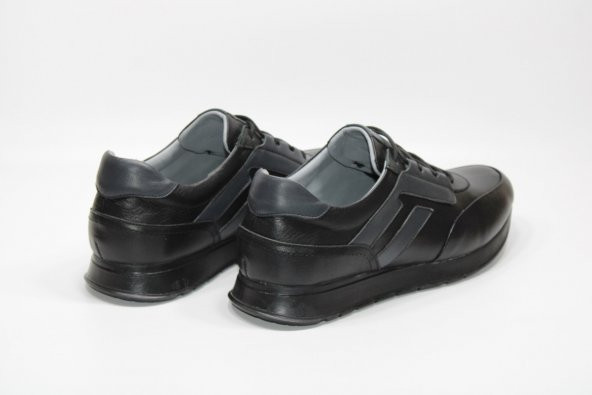 CASSO Hakiki Deri Kauçuk Kaymaz Taban Erkek Bağcıklı Siyah-Gri Günlük Ayakkabı - 5