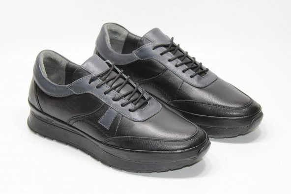 CASSO HAKİKİ DERİ KAUÇUK KAYMAZ TABAN ERKEK BAĞCIKLI SİYAH GÜNLÜK AYAKKABI