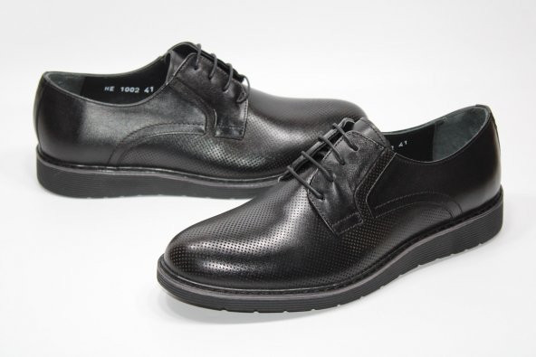 CASSO HAKİKİ DERİ POLİÜRETAN HAFİF TABAN ERKEK BAĞCIKLI LAZER BASKILI GÜNLÜK-KLASİK SİYAH AYAKKABI - 2