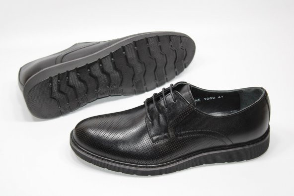 CASSO HAKİKİ DERİ POLİÜRETAN HAFİF TABAN ERKEK BAĞCIKLI LAZER BASKILI GÜNLÜK-KLASİK SİYAH AYAKKABI - 3