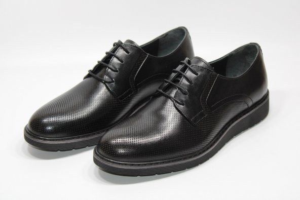 CASSO HAKİKİ DERİ POLİÜRETAN HAFİF TABAN ERKEK BAĞCIKLI LAZER BASKILI GÜNLÜK-KLASİK SİYAH AYAKKABI - 4