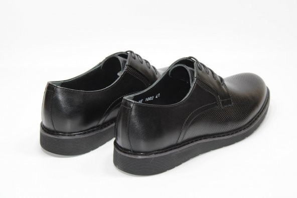 CASSO HAKİKİ DERİ POLİÜRETAN HAFİF TABAN ERKEK BAĞCIKLI LAZER BASKILI GÜNLÜK-KLASİK SİYAH AYAKKABI - 5