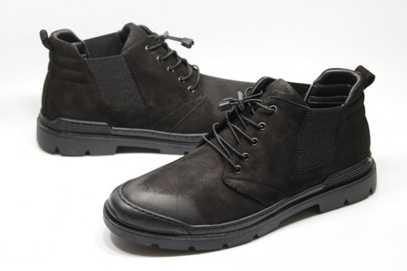 CASSO HAKİKİ DERİ KAUÇUK KAYMAZ TABAN LASTİK BAĞCIKLI KOLAY GİYİM ERKEK KISA BOT - 7