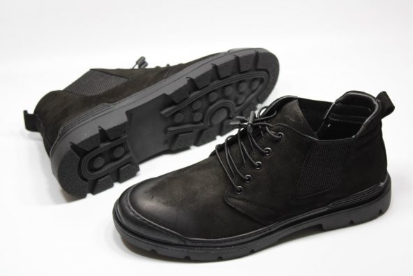 CASSO HAKİKİ DERİ KAUÇUK KAYMAZ TABAN LASTİK BAĞCIKLI KOLAY GİYİM ERKEK KISA BOT - 8