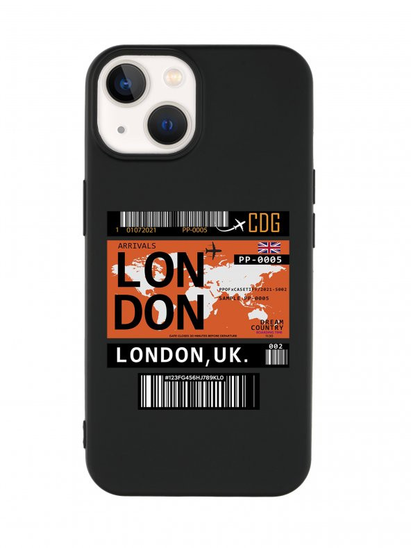 iPhone 14 Uyumlu London Ticet Desenli Premium Silikonlu Lansman Telefon Kılıfı