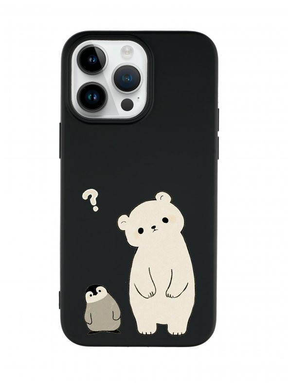 iPhone 14 Pro Max Uyumlu Penguen Ayıcık Desenli Premium Silikonlu Lansman Telefon Kılıfı