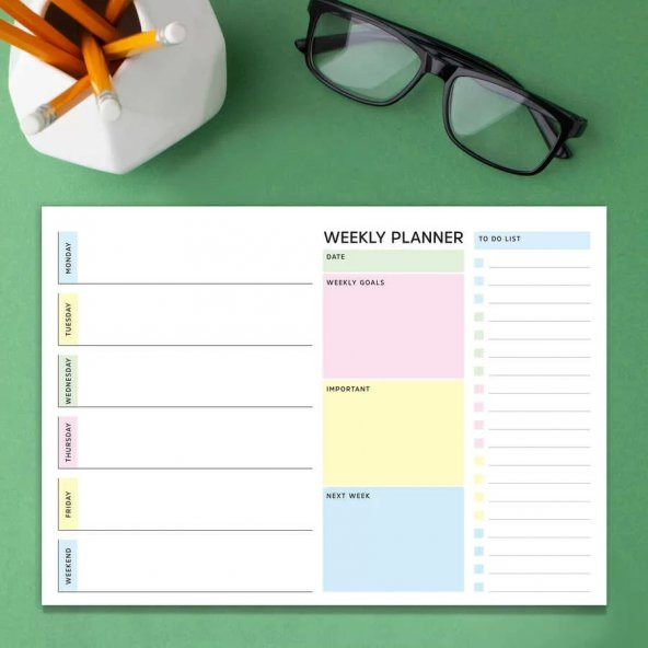 Haftalık Planlama Pastel Renkler - Weekly Planner Pastel Color