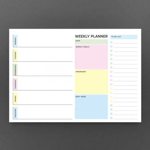 Haftalık Planlama Pastel Renkler - Weekly Planner Pastel Color - 2