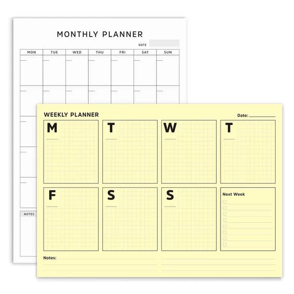 İkili Planlayıcı Set - Sarı Sayfalar Haftalık Planlama & Aylık Planlama Not Defteri - 6