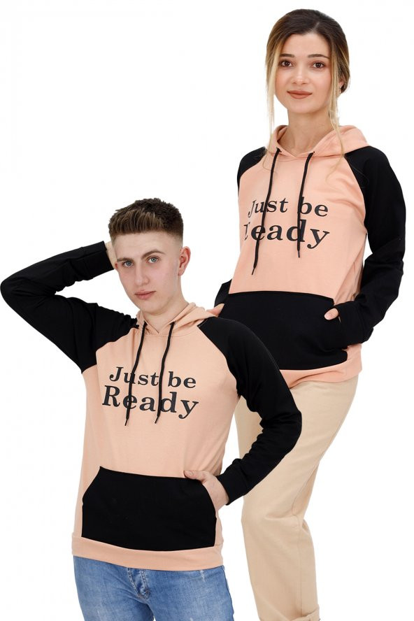 Unisex Çocuk Regular Fit Kapüşonlu Kanguru Cepli Kalın - Sweatshirt / Siyah-Bal