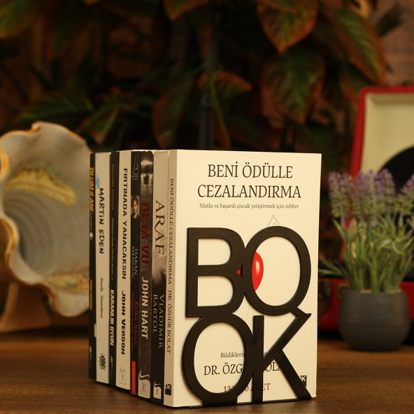 Book Yazı Desenli Model Kitap Desteği - Ev Ve Ofis Dekoratif Estetik Kitap Tutucu (2'li Set) Siyah