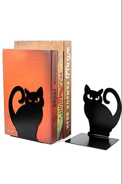 Siyah Kara Kedi Desenli Model Kitap Desteği