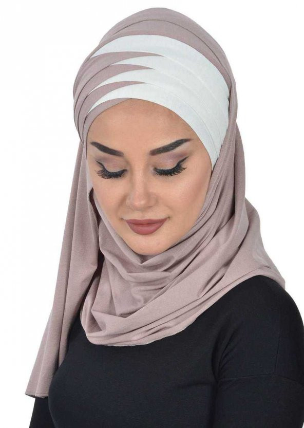 Özel Tasarım Pratik Penye Şal Vizon - 5