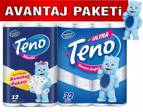 Teno Ultra Tuvalet Kağıdı 32 Li Paket + 12 Li Paket Kağıt Havlu Avantaj Pk (2 Katlı)