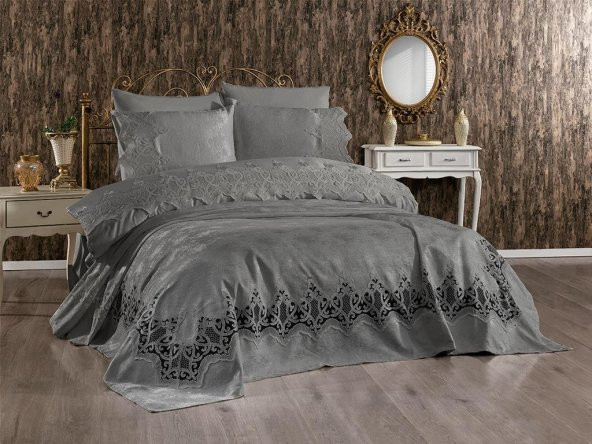 Çeyiz Diyarı Stella Çift Kişilik Pike Takımı Gri ürün görseli