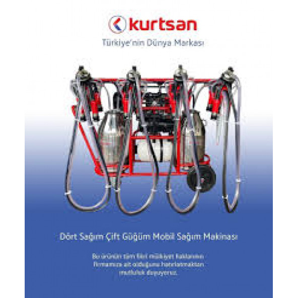 Kurtsan Dört Sağım Çift Güğüm Mobil Inek Süt Sağım Makine MEKANİK Pulsatörlü - 3
