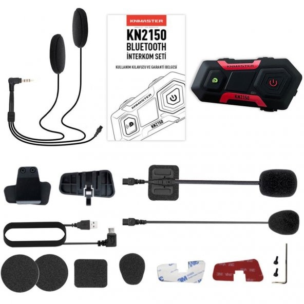 Knmaster KN2150 Motosiklet Kask İnterkom Bluetooth Intercom Kulaklık Seti Kırmızı - 4