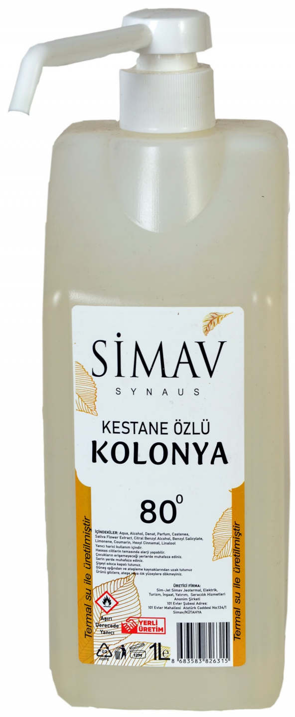 SİMAV Coğrafi İşaretli Kestane Özlü ve Termal Sulu Kolonya Spreyli Şişe - 1 Lt