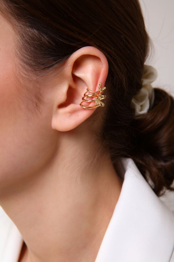 Altın Kaplama Kelebekli Sıkıştırılabilir Earcuff Küpe - 1